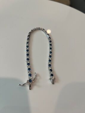 PLATINUM Plated Sterling Silver Stamp Sapphire Crystal Tennis Bracelet BRAND NEW